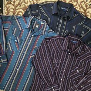 Bundle Lot Of 3 XL Western Snap Shirt Cowboy Retro Rodeo Stripes Plaid Y2K 70s